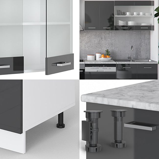 Vicco Kuche R Line 300cm Kuchenzeile Kuchenblock Einbaukuche Anthrazit Hochglanz Online Kaufen Bei Netto
